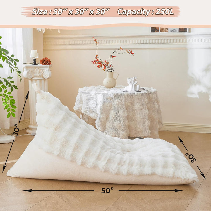 Beige 250L faux rabbit fur bean bag cover, no filler