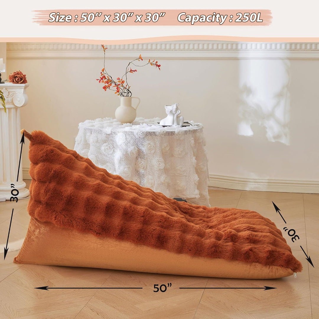 Burnt orange 250L faux rabbit fur bean bag cover, no filler