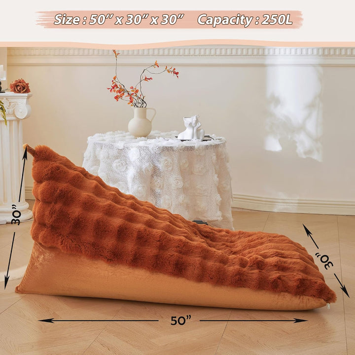 Burnt orange 250L faux rabbit fur bean bag cover, no filler