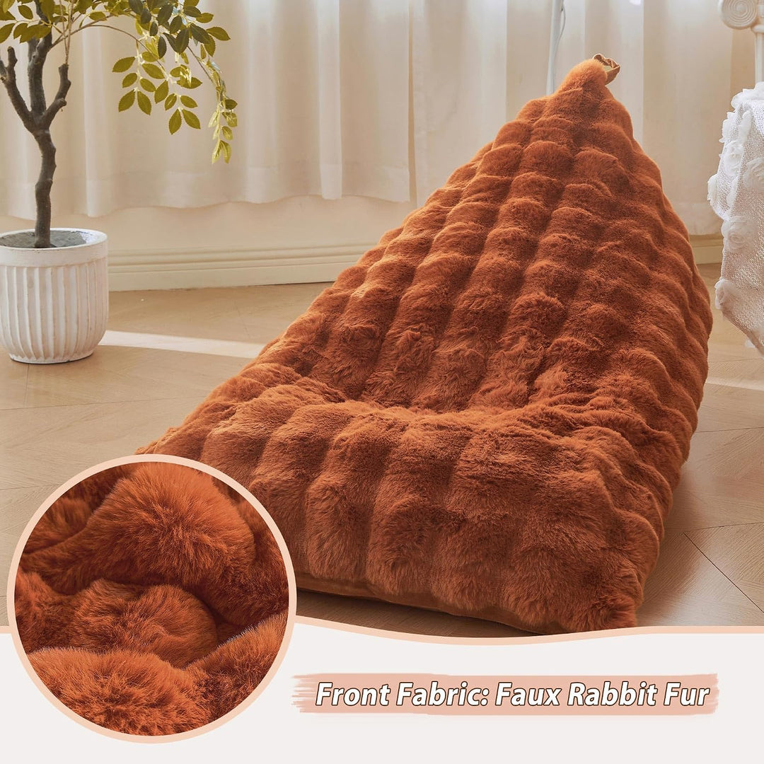 Burnt orange 250L faux rabbit fur bean bag cover, no filler