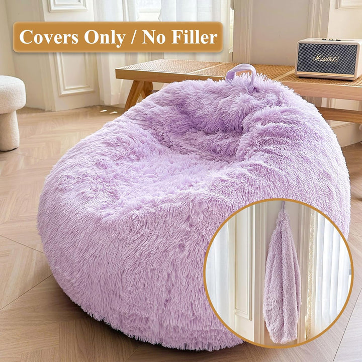 Lavender 300L plush faux fur bean bag cover, no filler