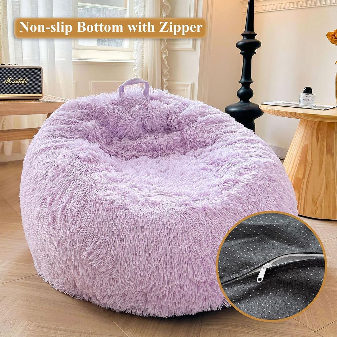 Lavender 300L plush faux fur bean bag cover, no filler