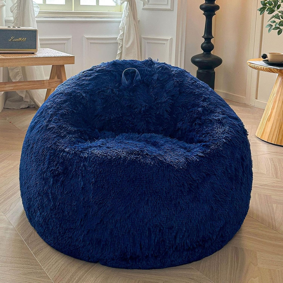 Navy blue 300L plush faux fur bean bag cover, no filler