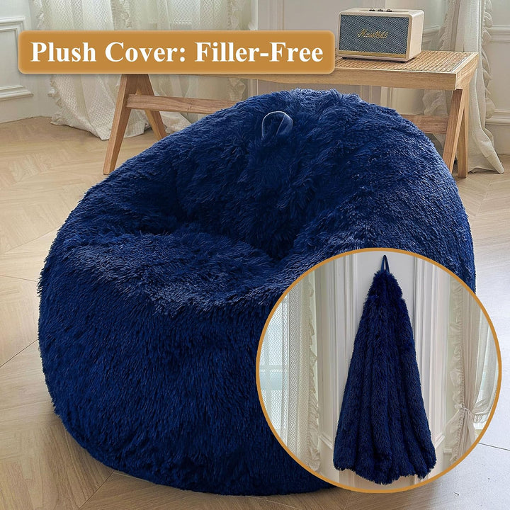 Navy blue 300L plush faux fur bean bag cover, no filler