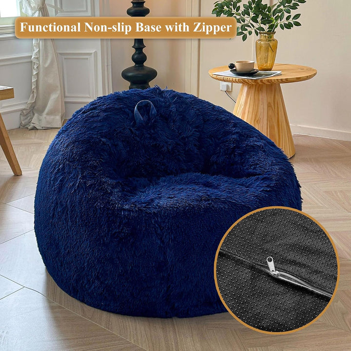 Navy blue 300L plush faux fur bean bag cover, no filler