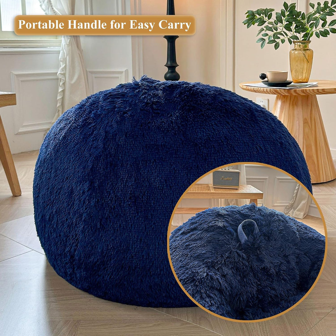 Navy blue 300L plush faux fur bean bag cover, no filler