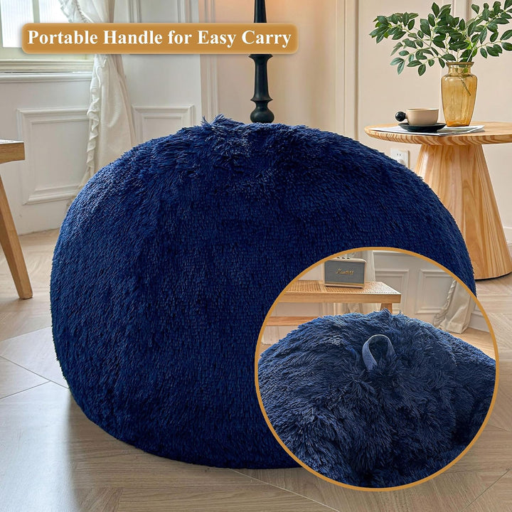 Navy blue 300L plush faux fur bean bag cover, no filler