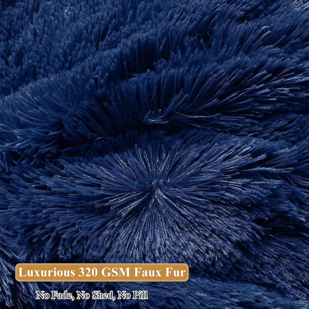 Navy blue 300L plush faux fur bean bag cover, no filler
