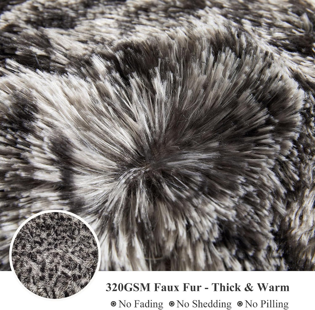 Light Grey Leopard-Print Faux Fur Body Pillow Cover, 20 × 54 in