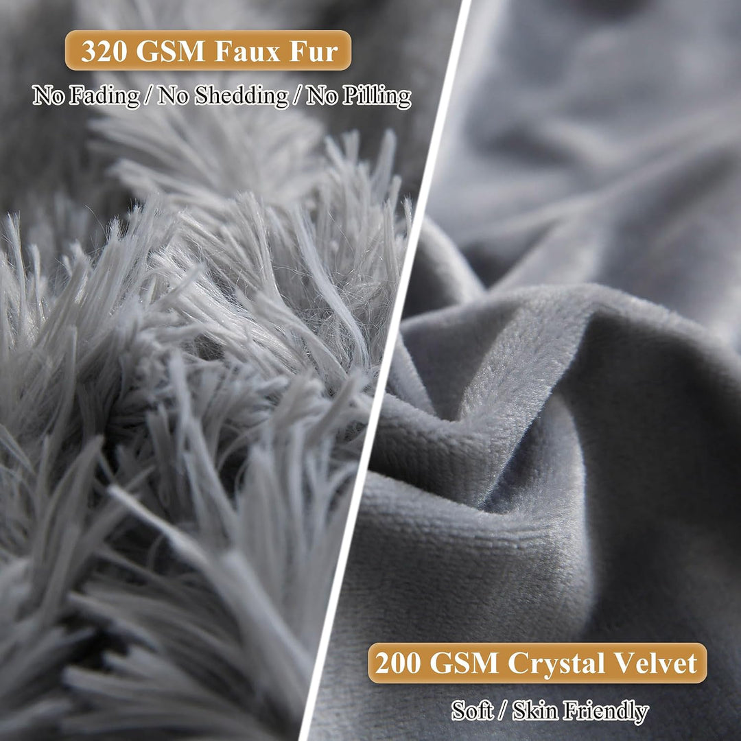 2 Light Gray Faux Fur Standard Pillowcases, 20 × 26 in