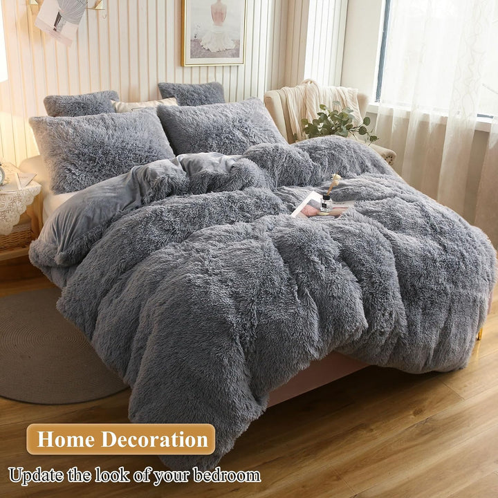 2 Light Gray Faux Fur Standard Pillowcases, 20 × 26 in