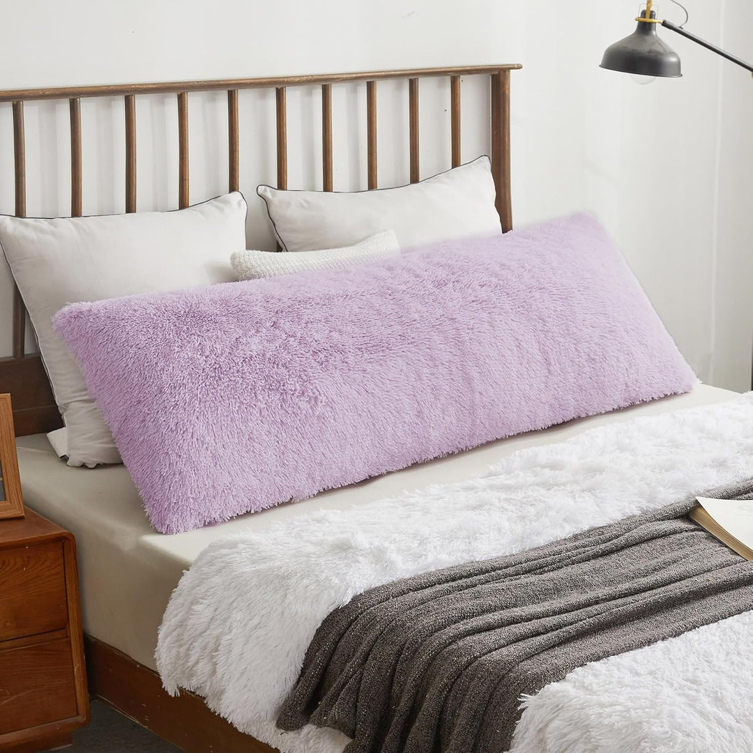 Orchid Lavender Plush Faux Fur Body Pillow Cover, 20 × 54 in