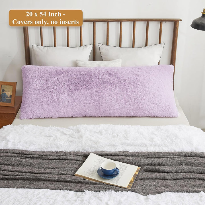 Orchid Lavender Plush Faux Fur Body Pillow Cover, 20 × 54 in