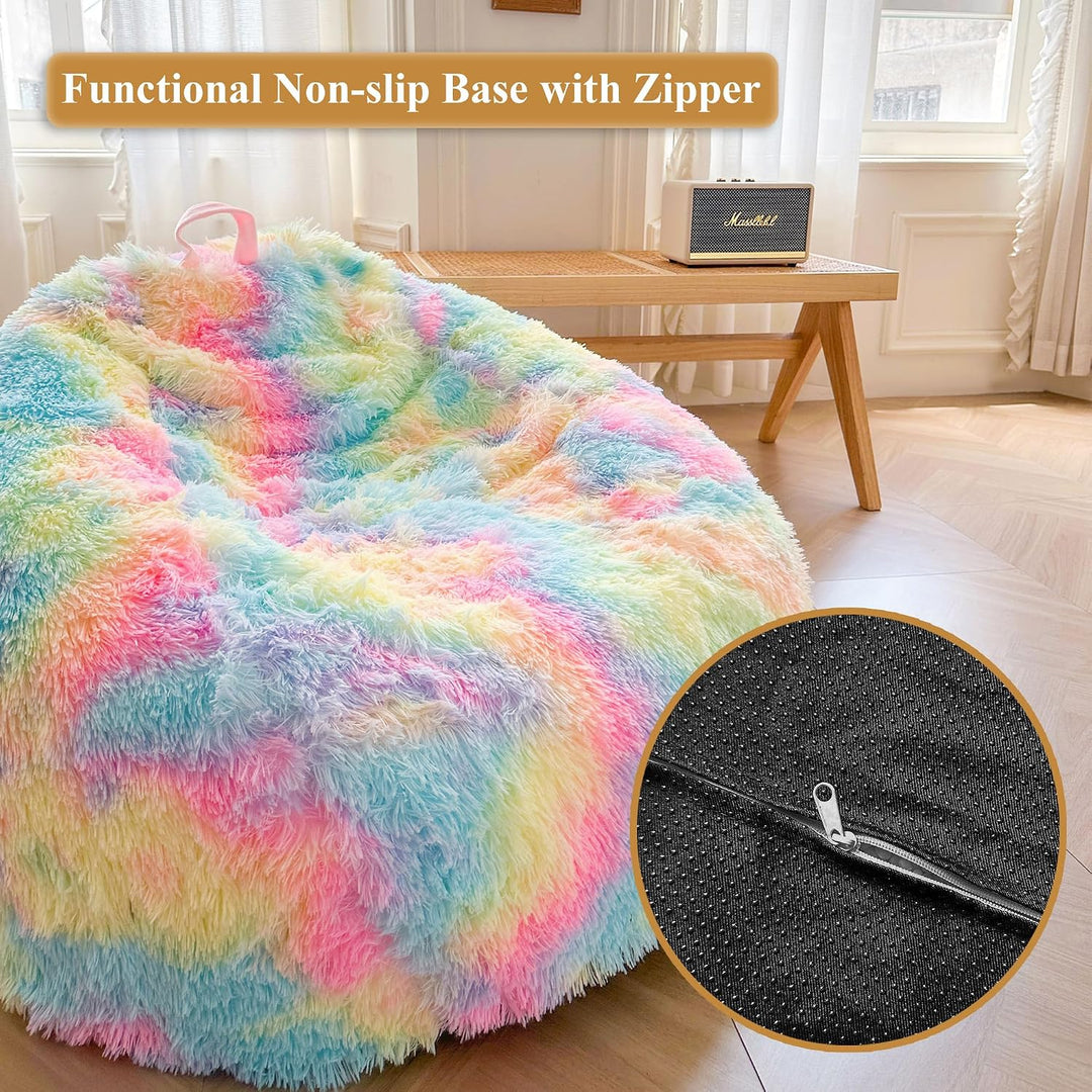 Rainbow small faux fur bean bag cover, no filler