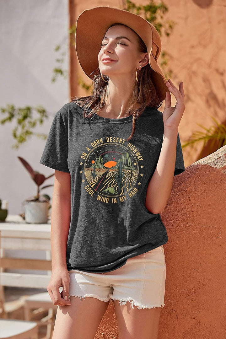 grey desert highway graphic T-shirt, view 3