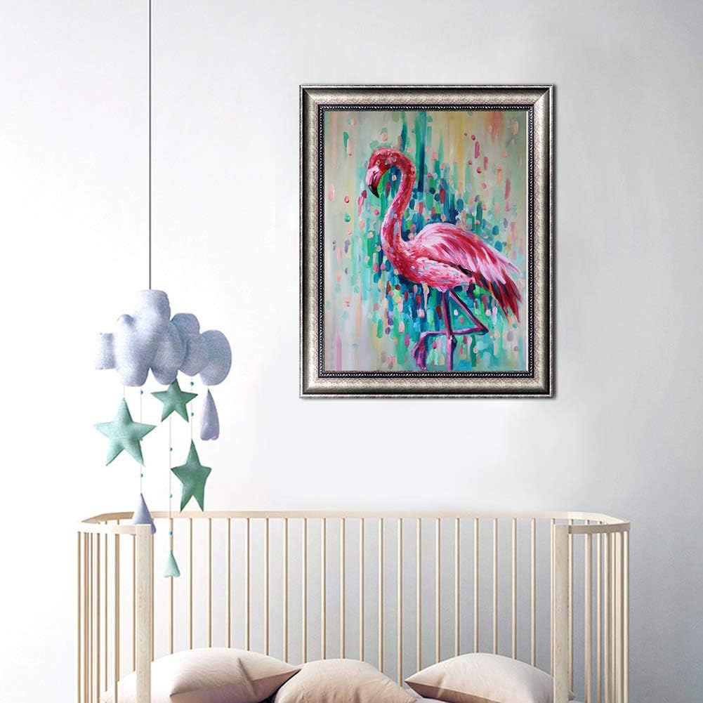 Colourful flamingo diamond painting in room setting