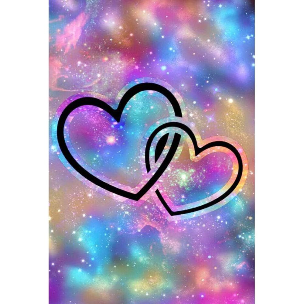 Colourful two hearts diamond painting artwork