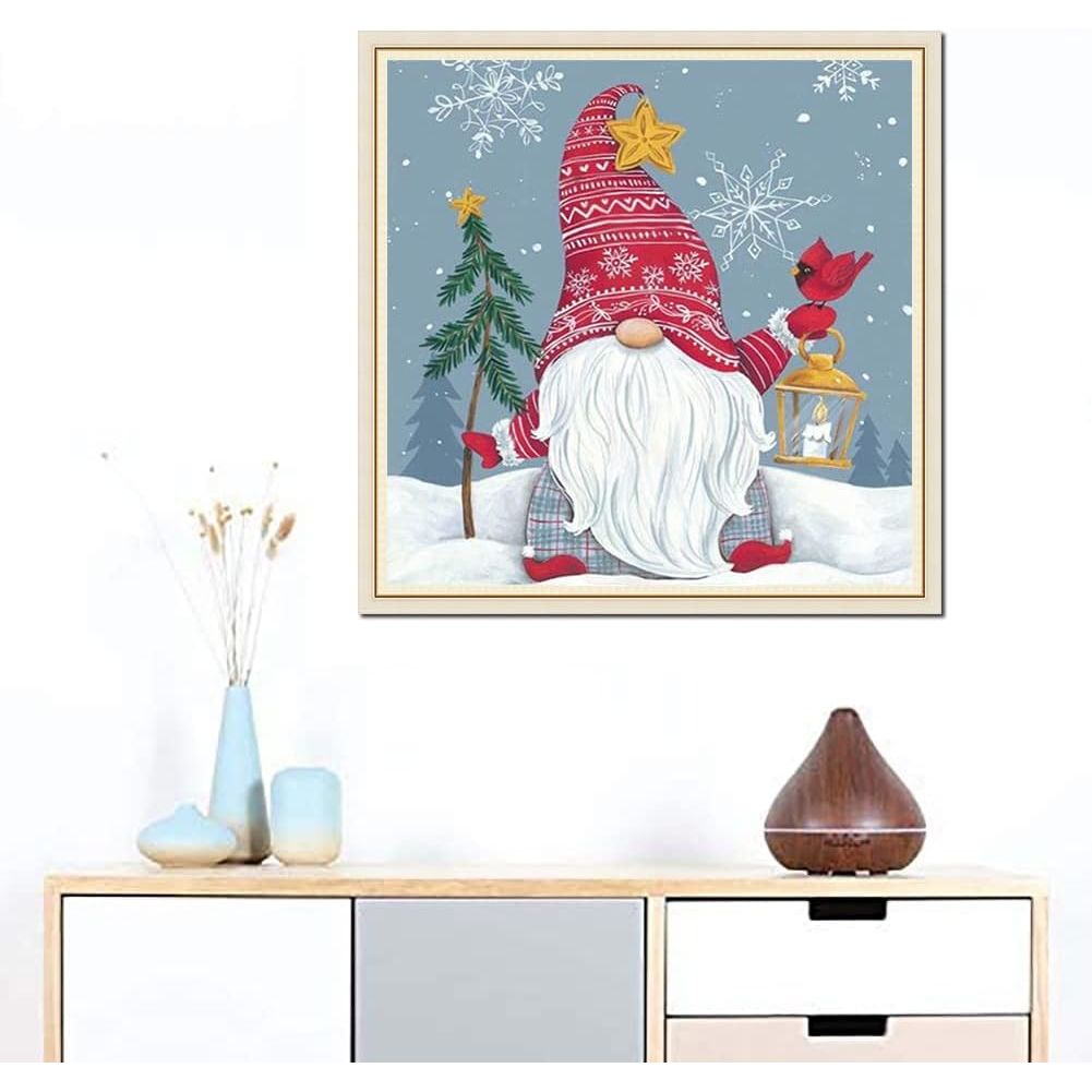 Christmas gnome diamond painting displayed