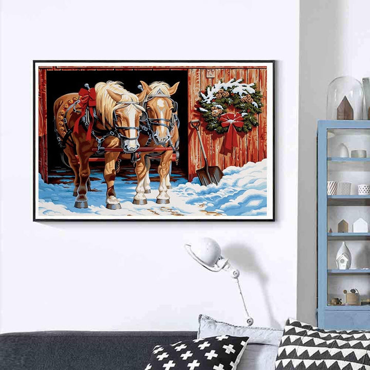 Winter horses diamond painting displayed
