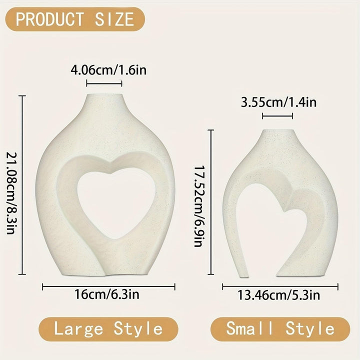white resin heart vase set, view 2
