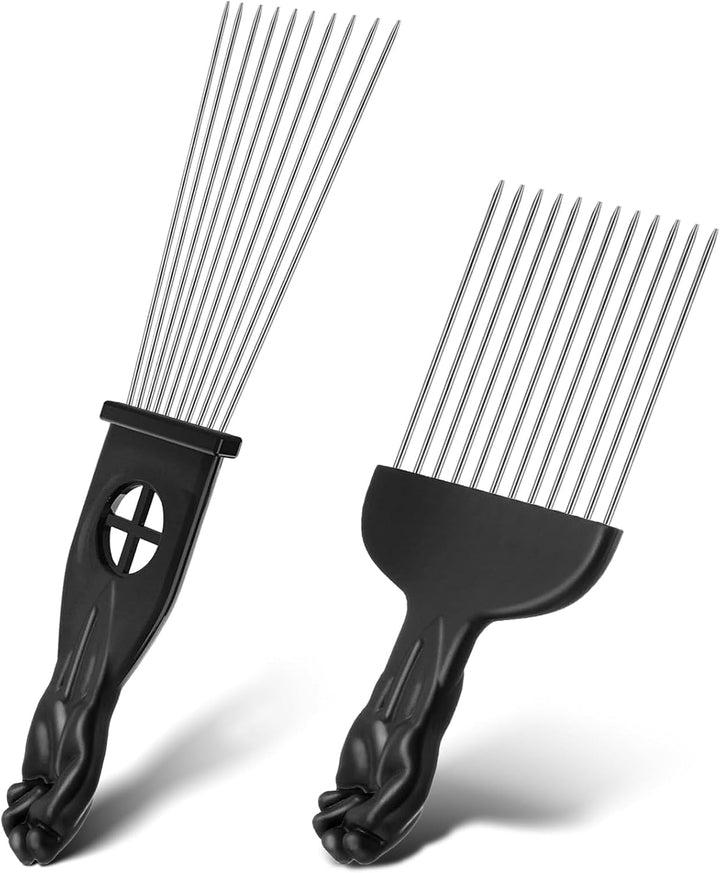 two black metal afro pick combs, view 1