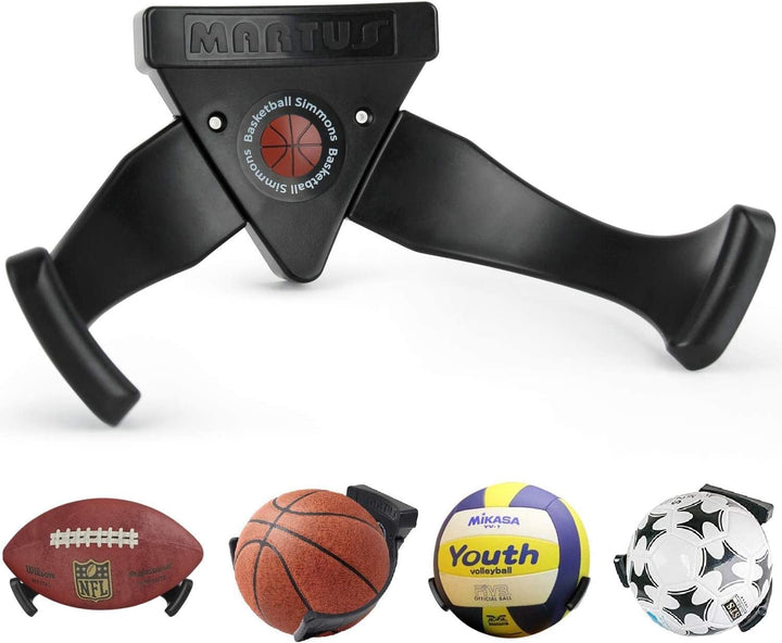 Black wall-mounted sports ball claw holder, view 1