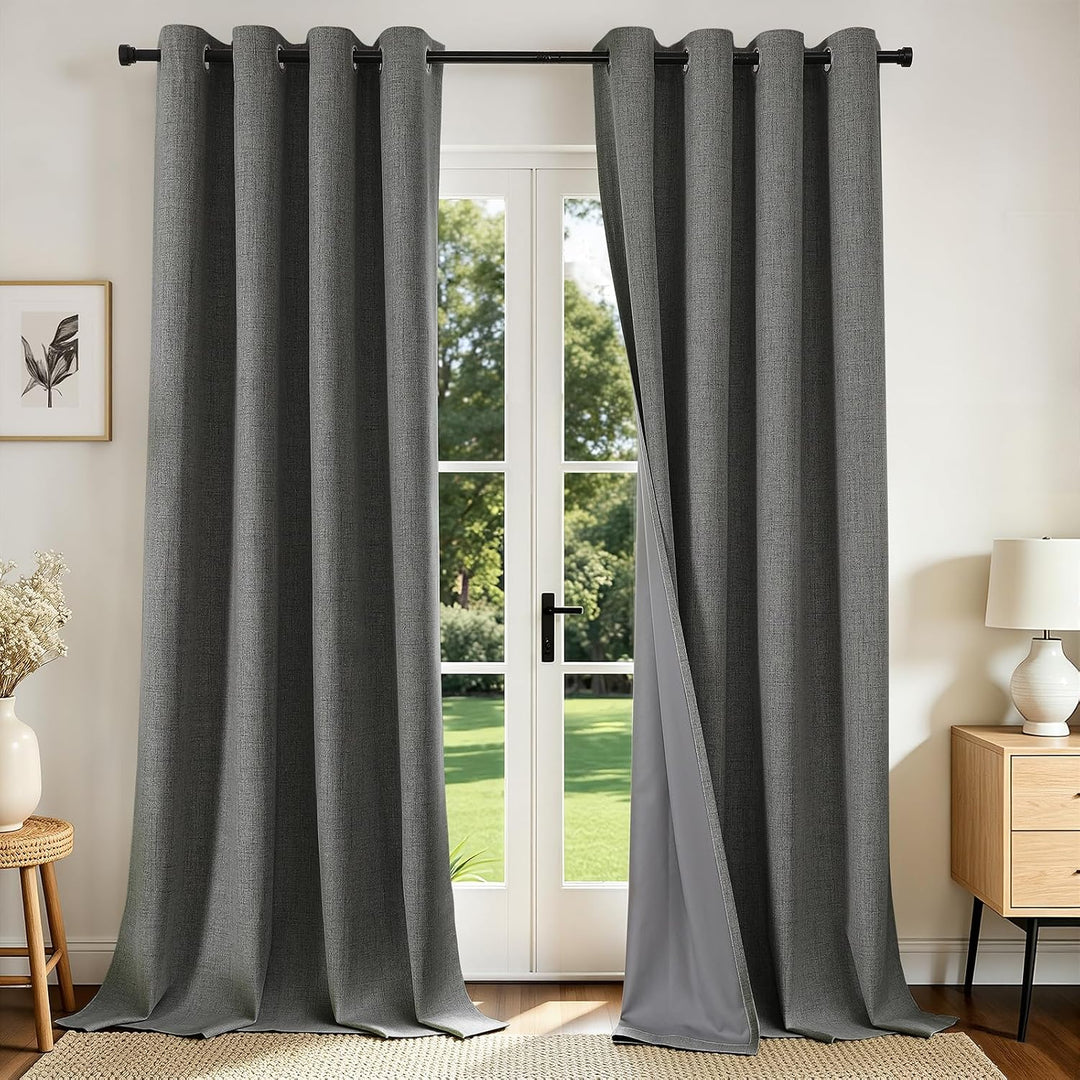 Grey 52 x 108 blackout curtain panels, view 1
