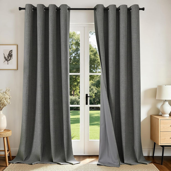 Grey 52 x 108 blackout curtain panels, view 1