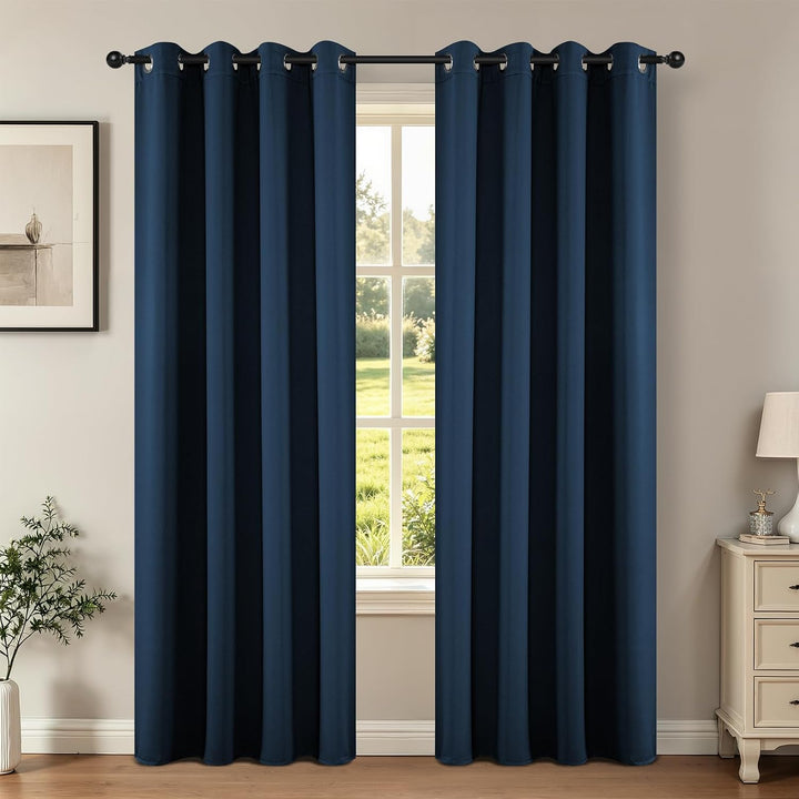 Navy blue 42 x 84 blackout curtain panels, view 1