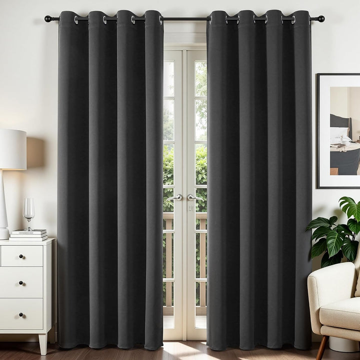 dark grey 52 by 95 inch blackout curtain panels, view 1