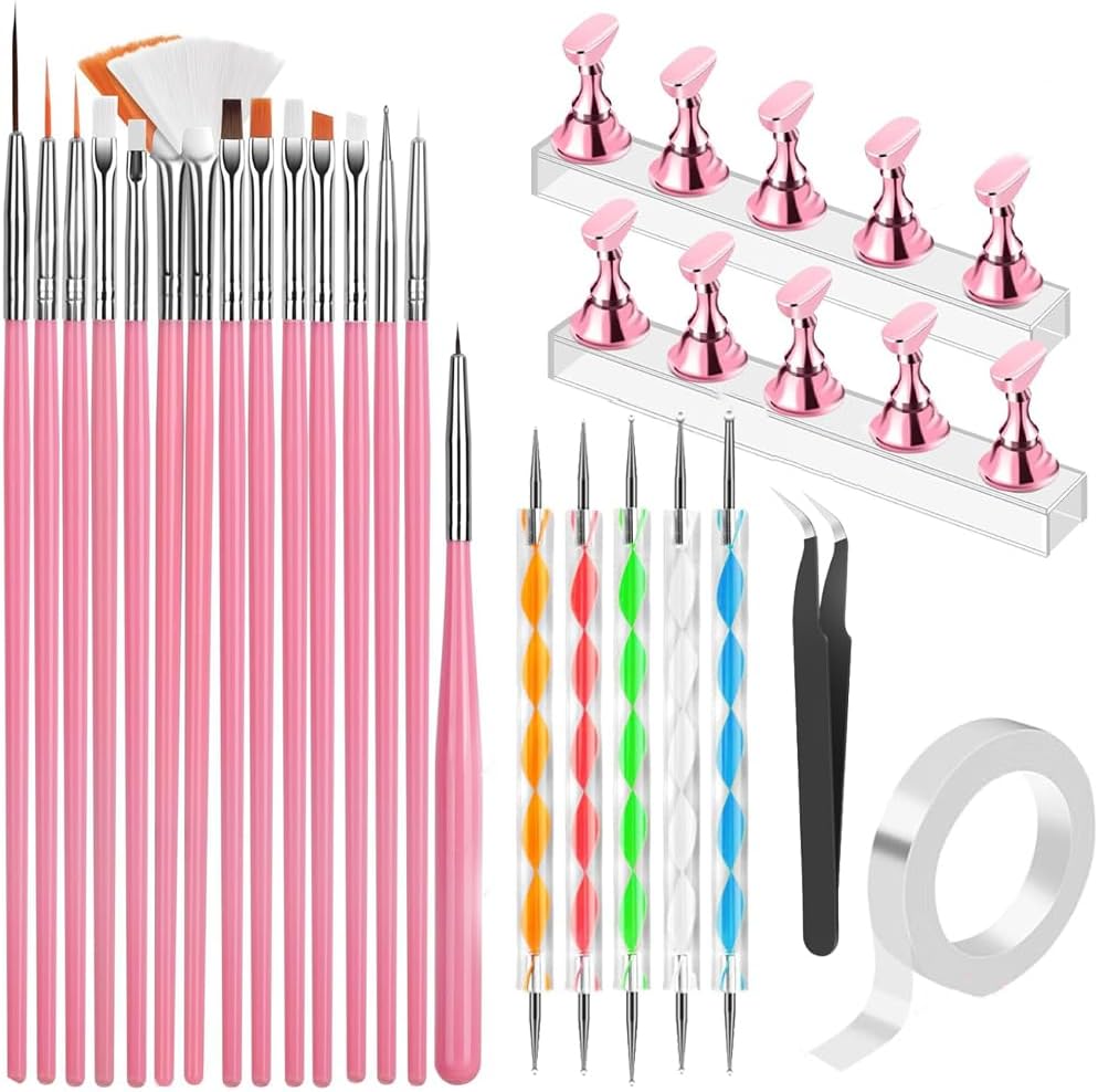 Pink Nail Art Brush, Dotting Tool & Holder Kit, view 1