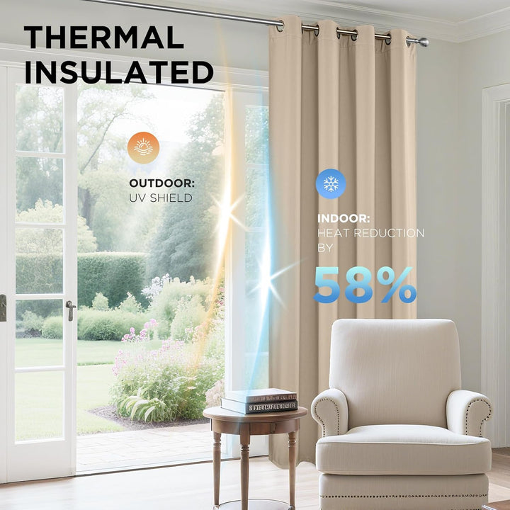Light Beige Blackout Grommet Curtains, 2 Panels, 52 x 108 in, view 3