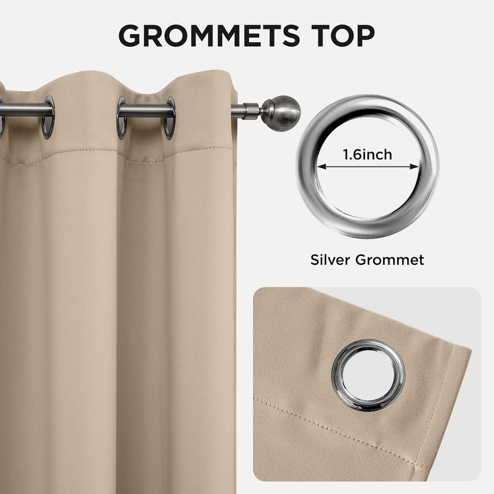 Light Beige Blackout Grommet Curtains, 2 Panels, 52 x 108 in, view 4