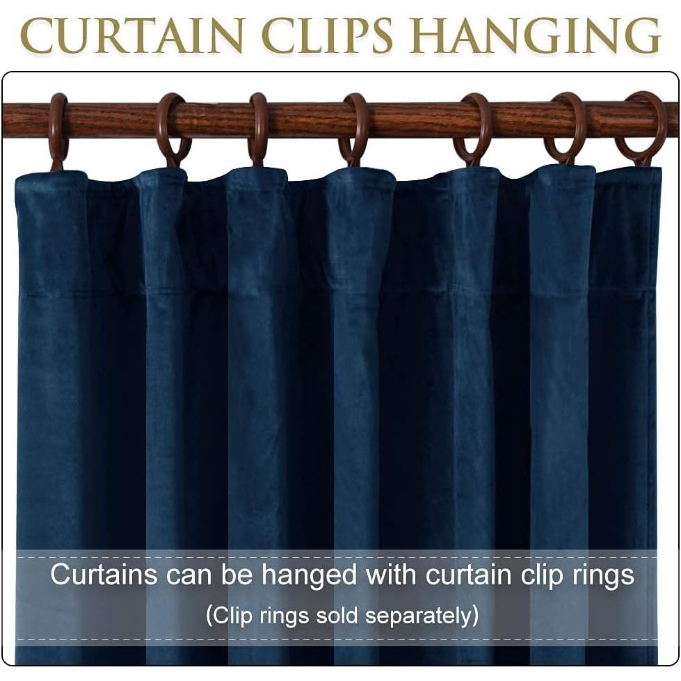 Navy Blue Velvet Back Tab Curtains, 2 Panels, 52 x 120 in, view 3