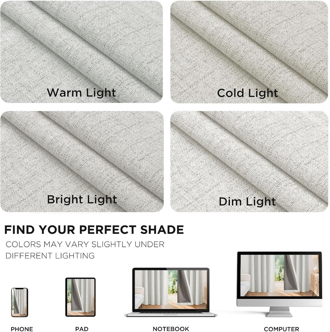 White blackout curtain fabric shown under different lighting