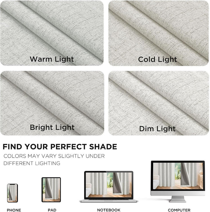 White blackout curtain fabric shown under different lighting