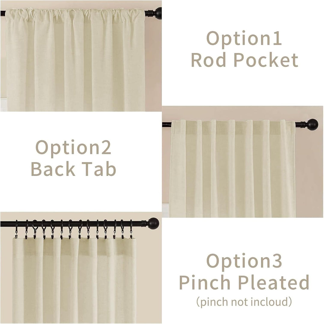 Linen Semi-Sheer Pleated Curtains, 2 Panels, 52 x 108 in, view 3