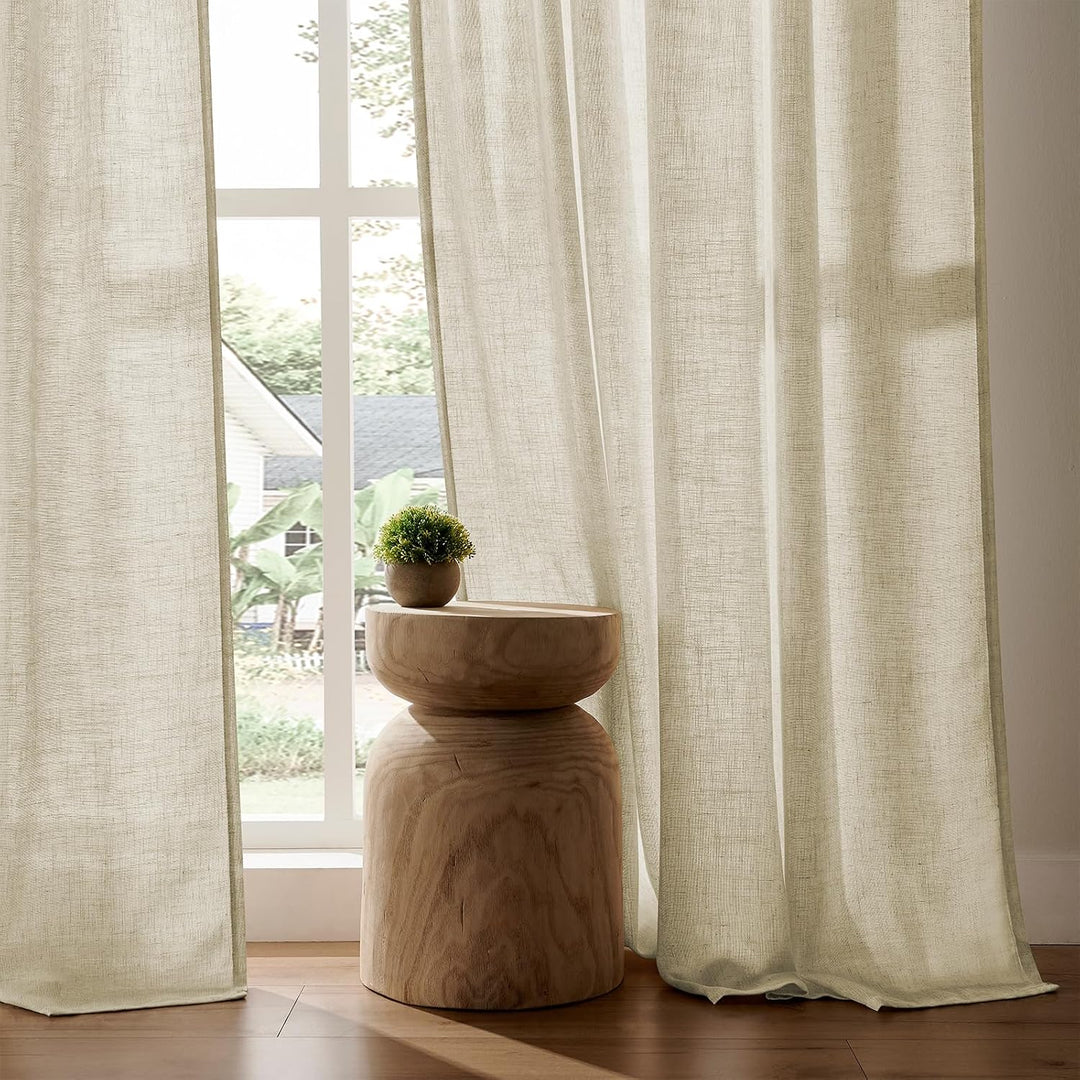 Linen Semi-Sheer Pleated Curtains, 2 Panels, 52 x 108 in, view 4