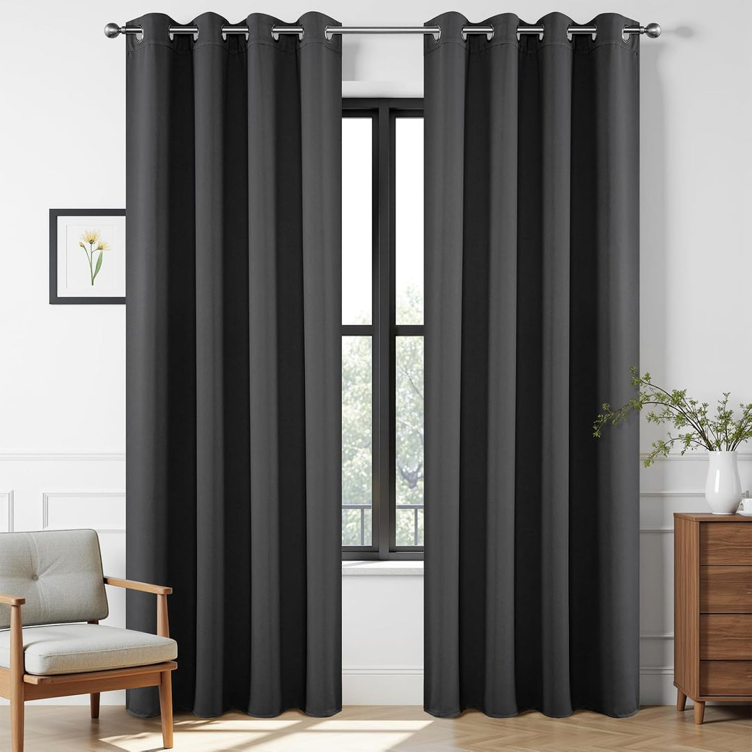 Dark Grey Blackout Grommet Curtains, 2 Panels, 42 x 72 in, view 1