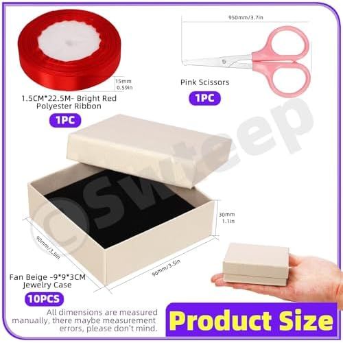 10 Beige Jewelry Gift Boxes with Ribbon and Scissors