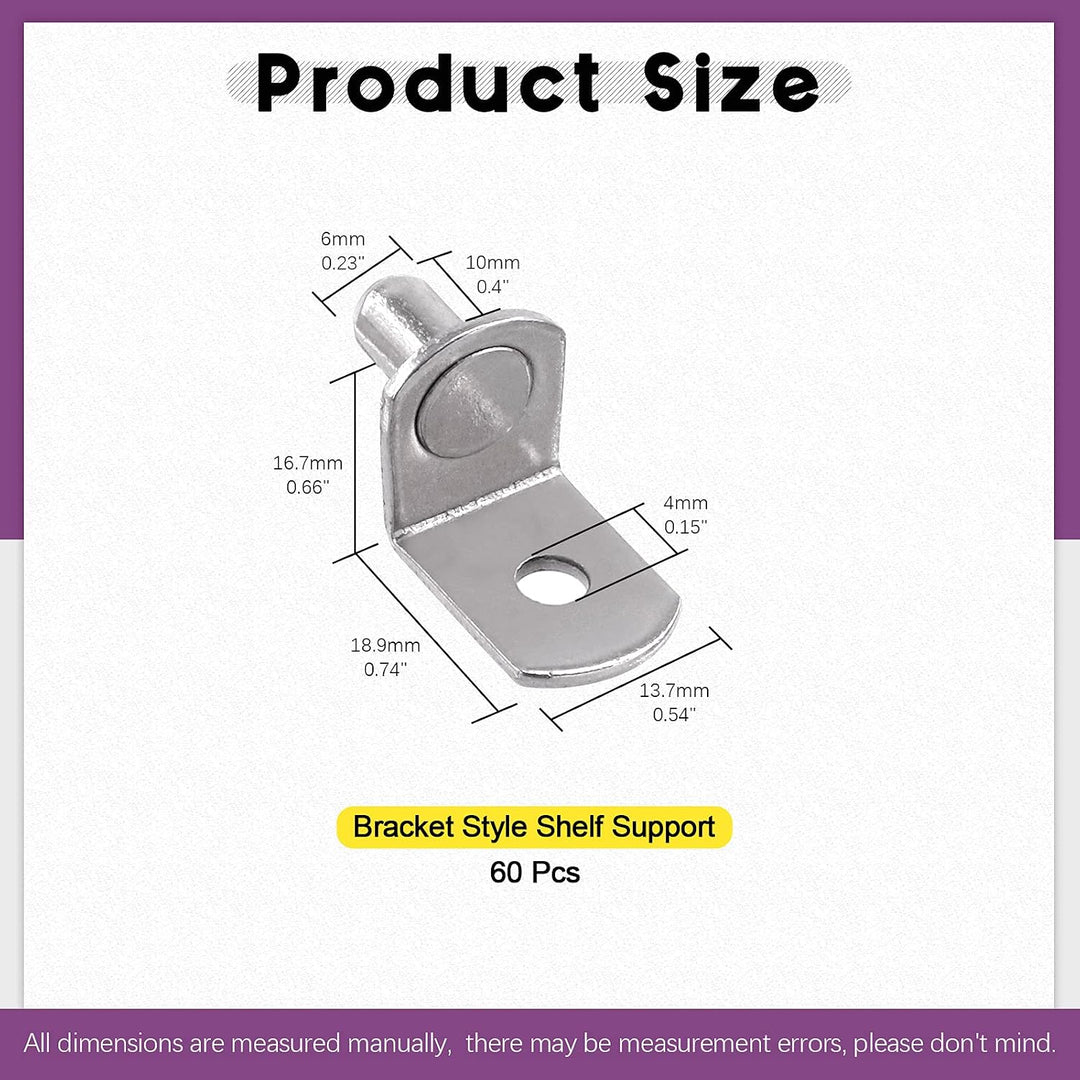 60-Piece Silver L-Shaped Shelf Support Pins, 6 mm