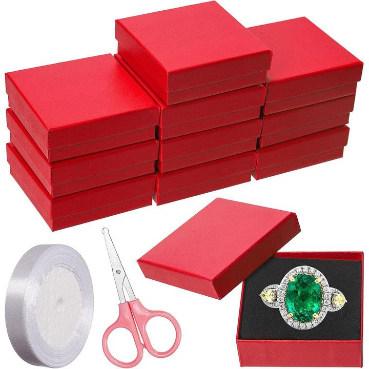 10 Red Jewelry Gift Boxes with Ribbon and Scissors