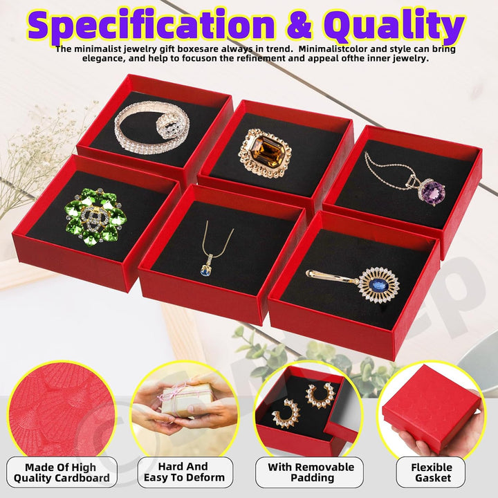 10 Red Jewelry Gift Boxes with Ribbon and Scissors