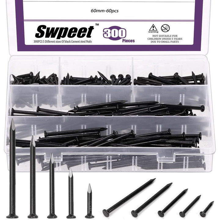300-Piece Black Galvanized Nail Assortment, 5 Sizes