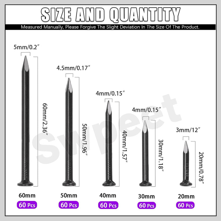 300-Piece Black Galvanized Nail Assortment, 5 Sizes