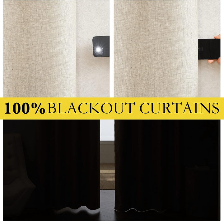 Beige linen-look blackout curtain fabric blocks light