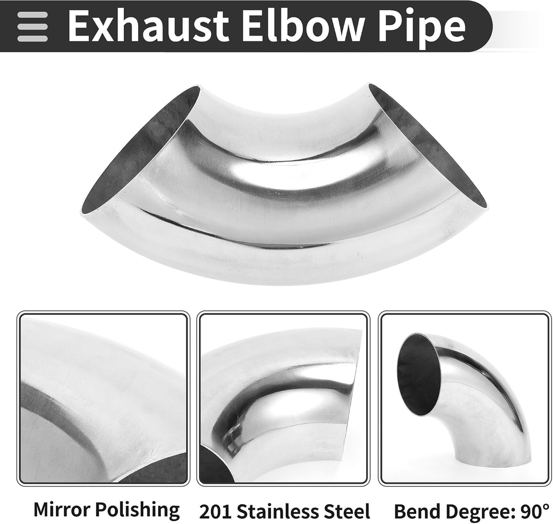 90° Stainless Steel Mandrel-Bend Exhaust Elbow, 3-Inch OD — view 4