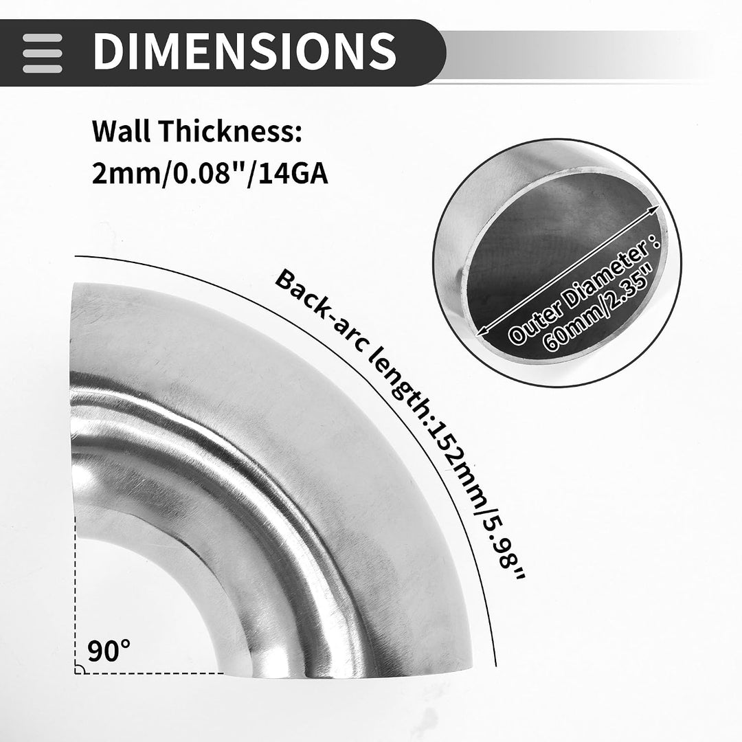 90° Stainless Steel Mandrel-Bend Exhaust Elbow, 2.35-Inch OD — view 3