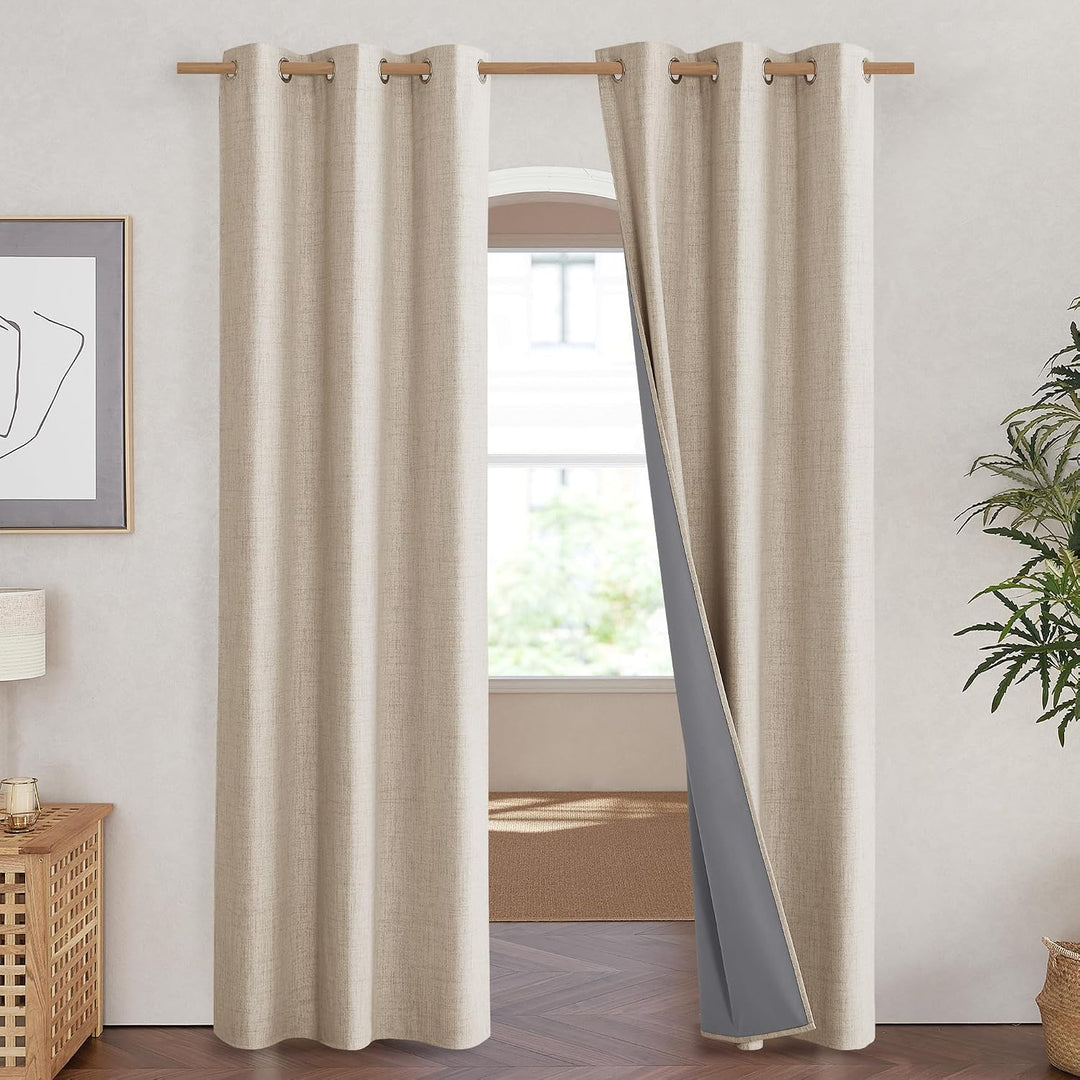 Cream Linen-Look Blackout Curtains, 42 x 84 Inches, 2 Panels