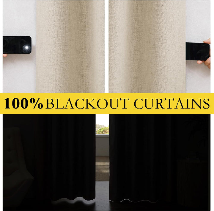 Cream Linen-Look Blackout Curtains, 42 x 84 Inches, 2 Panels — view 2